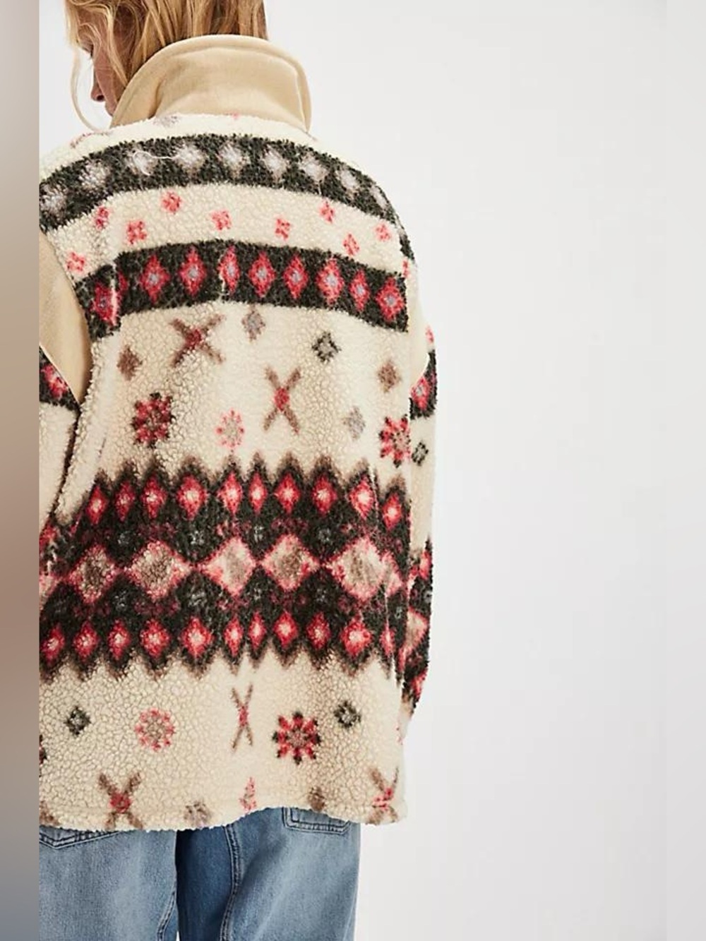 Free People Cats Meow Oversized Zip-Up Cardi Jacket Shortbread Combo Small - Picture 5 of 11